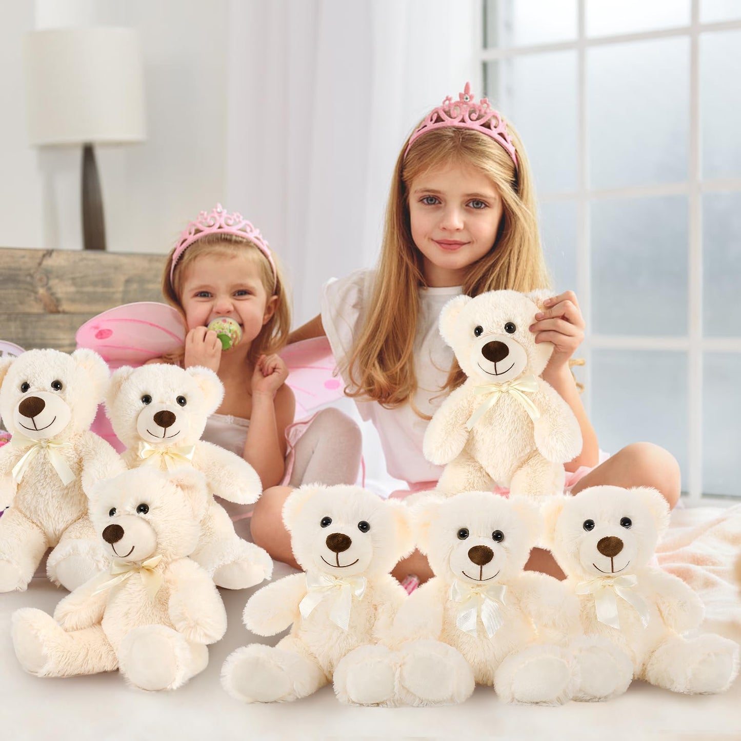 Morismos 10 Packs Bulk Teddy Bear Baby Shower, Small White Teddy Bears Stuffed Animals In Bulk, 14' Stuffed Bears Plush For Kids
