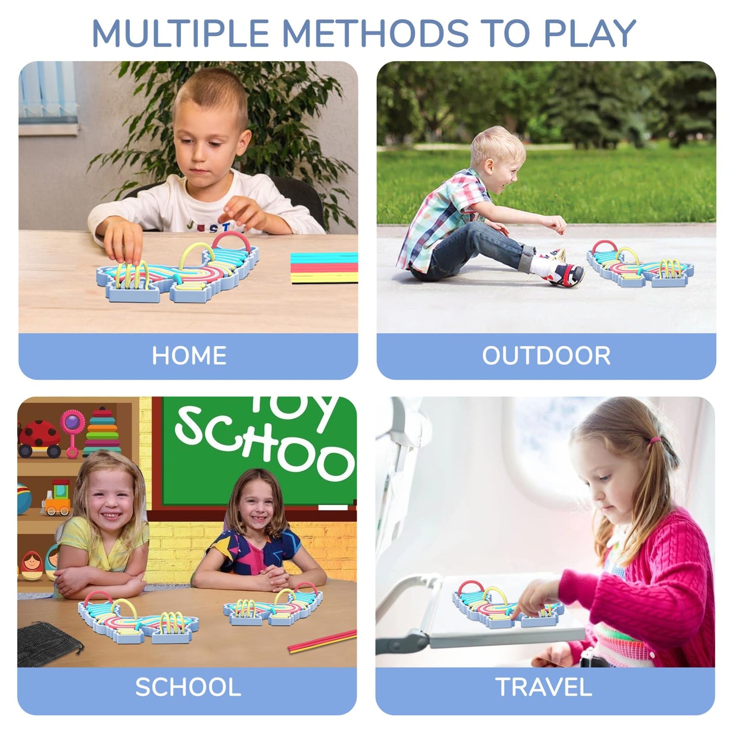 Sensory Activity Board, Double-Sided Silicone Fidget Pad & 18 Strings & Portable Travel Bags For Kids, Motessori Toys For Toddle