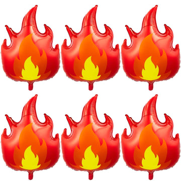 6 Pcs Fire Truck Birthday Party Supplies 32 Inch Fire Flame Balloons Large Firefighter Aluminum Foil Decorations Curve Foil Part
