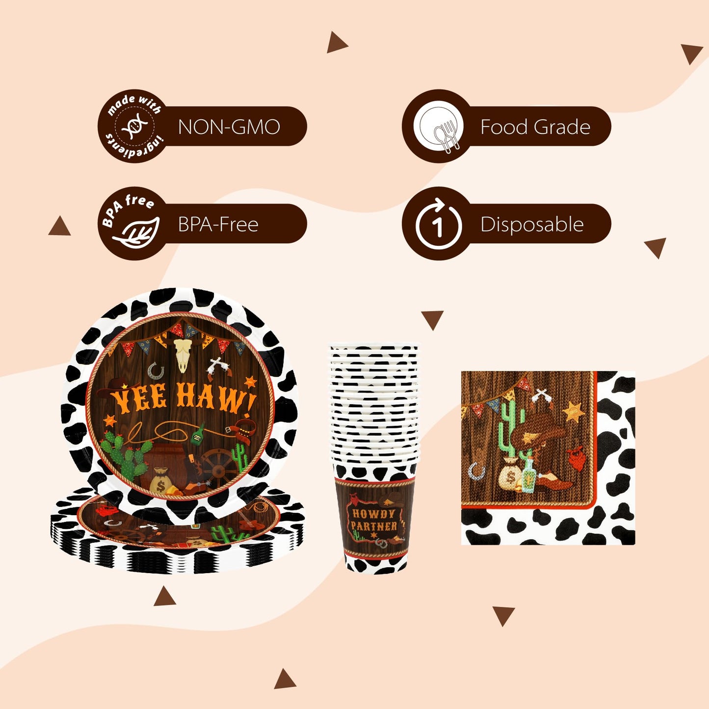 Western Birthday Party Supplies Decorations, Cowboy Wild West Theme Birthday Paper Plates And Napkins Set With Cups And Straws F
