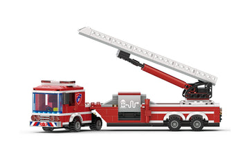 Apostrophe Games Fire Truck Building Block Set - 294 Pieces, Plastic, Red, Extended Ladder Firefighter Model