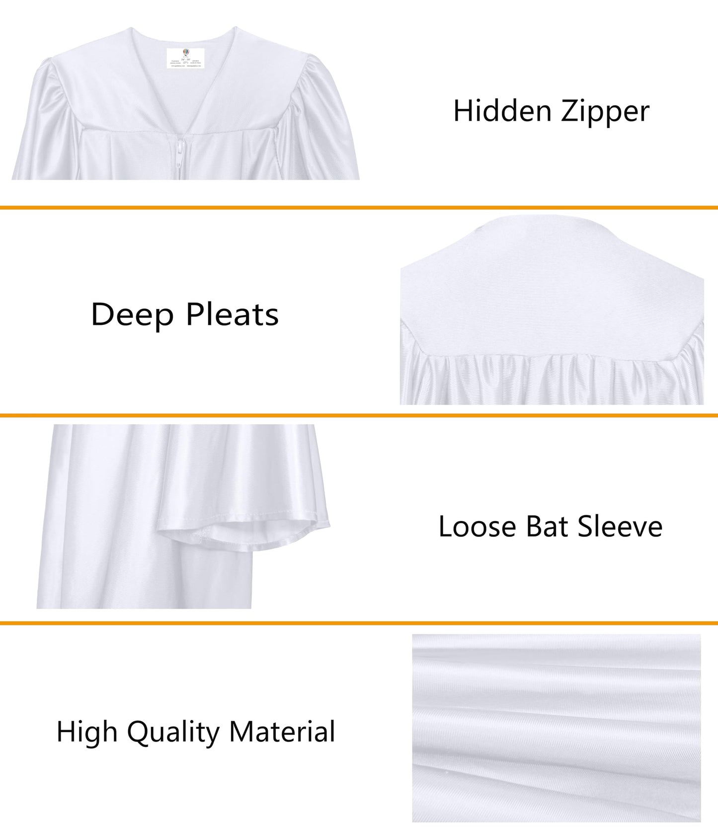 GradPlaza Shiny Choir Robe Kindergarten Preschool Graduation Gown Shiny Graduation Gown for Kids White Size 27