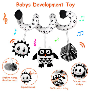 Baby Spiral Hanging Stroller And Car Seat Toys For Babies 0-6 Months Newborn Plush Activity Toys For Bed Bassinet Crib Baby Carrier Gifts (Owl)