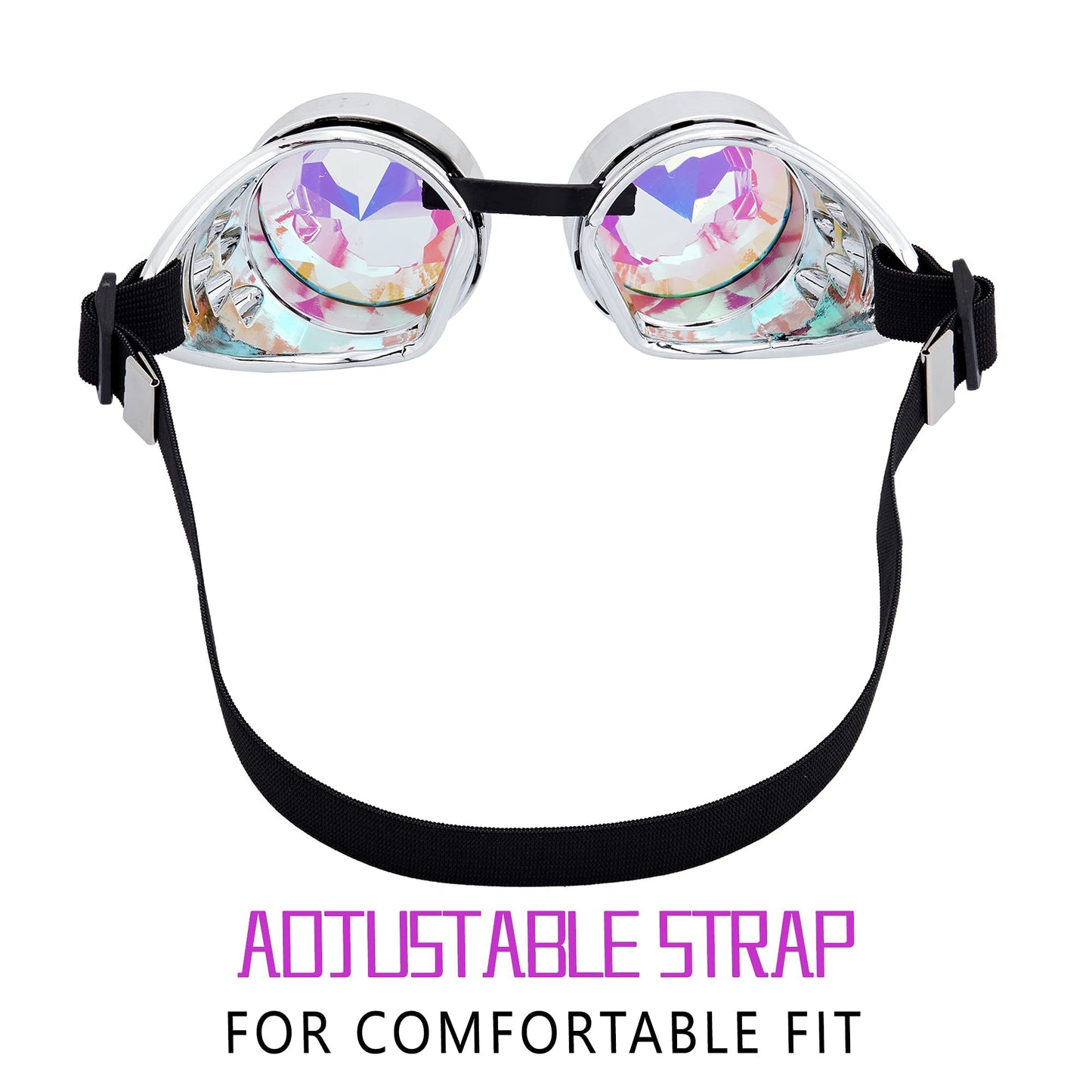 Kaleidoscope Goggles For Raves Trippy Psychedelic Steampunk Glasses With Rainbow Prism Diffraction Crystal Lenses