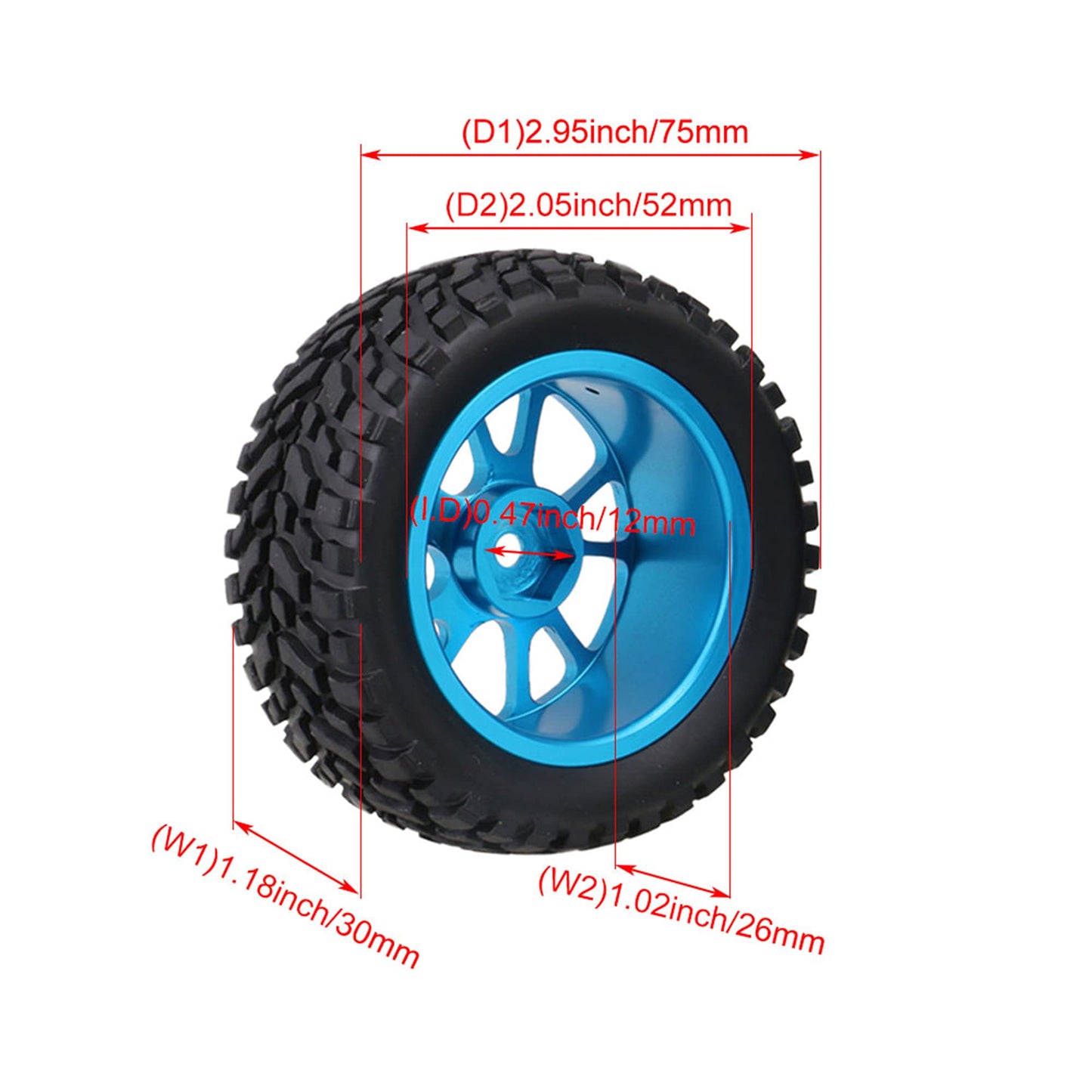 Mxfans Black 75mm Dia Beard Pattern Rubber Tyre & Blue Aluminum Alloy 10-Spoke Wheel Rims with 12mm Hex for RC 1:10 On Road Car