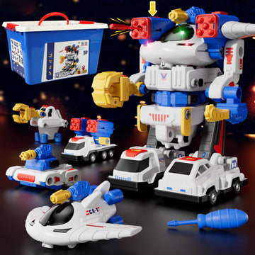 BLF FUN 50PCS Magnetic Transform Construction Toys for Boys Age 3-5, Aircraft Vehicle Toy Sets with Screw Tool, Magnetic Robot A