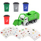 FIVEDAOGANG Small Friction Powered Garbage Truck Toys Set, Includes Front Load Dumpster, 4 Trash Bins and Trash Learning Cards f