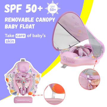 Genteaco Newest Mambobaby Baby Pool Float With Removable Canopy 3-24 Months, Non-Inflatable Infant Floats For Pool Add Tail Avoi