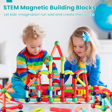 Bakam 84Pcs Magnetic Building Blocks For Kids Ages 4-8, Stem Construction Toys For Boys And Girls, Large Size Magnetic Sticks And Balls Game Set For Kid’S Early Educational Learning