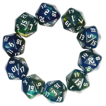 10Pcs D20 Polyhedral Dice Set 22Mm For Dnd Rpg Mtg Dungeons And Dragons Dice (Blue + Curry)
