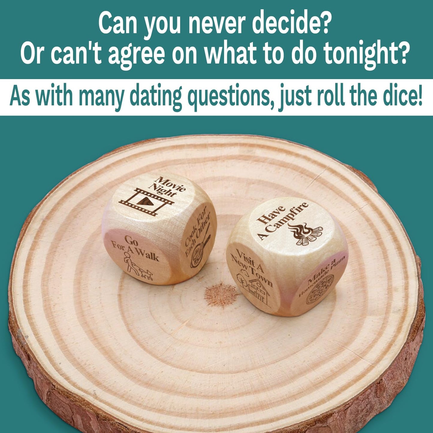 JCHCAMRY 2 Pcs Anniversary Wooden Activity Date Night Decision Dice Decider Valentines Day Gifts for Him Her Christmas Birthday