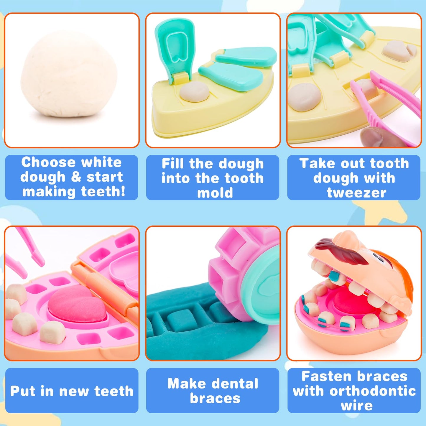 Crelloci Dentist Color Dough Set, Dental Tools Kit Drill and Fill, Doctor DIY Playset Toys for Kids Toddlers 3 Years and Up, Art