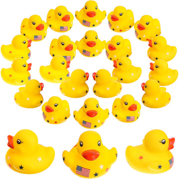 2.36 Inch Patriotic Rubber Ducks, Labor Day Red, White And Blue Stars Rubber Duckies For Fourth Of July Party Supplies, Classic