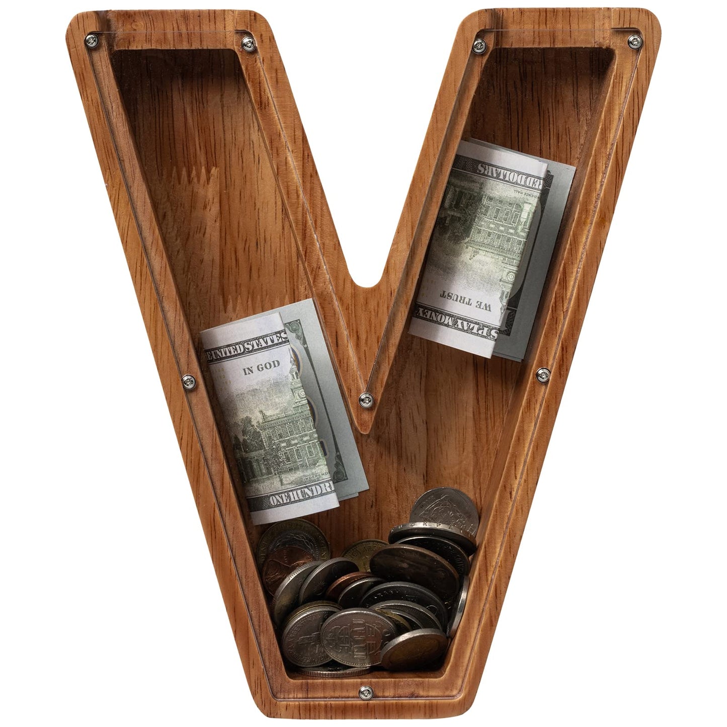 Piggy Bank For Kids Boys Girls, Wooden Large Letter Piggy Bank Alphabet Money Bank With Initial V, Coin Bank Fun Gifts For Birthday, Christmas, Festival, Baby Shower