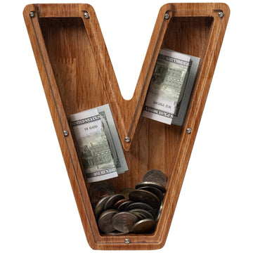 Piggy Bank For Kids Boys Girls, Wooden Large Letter Piggy Bank Alphabet Money Bank With Initial V, Coin Bank Fun Gifts For Birthday, Christmas, Festival, Baby Shower