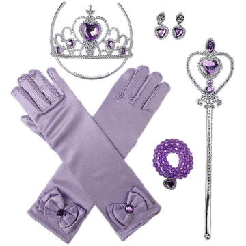 Orgrimmar Princess Dress Up Accessories For Belle Gloves Princess Tiara Crown Wand Necklaces For Kids (Purple)