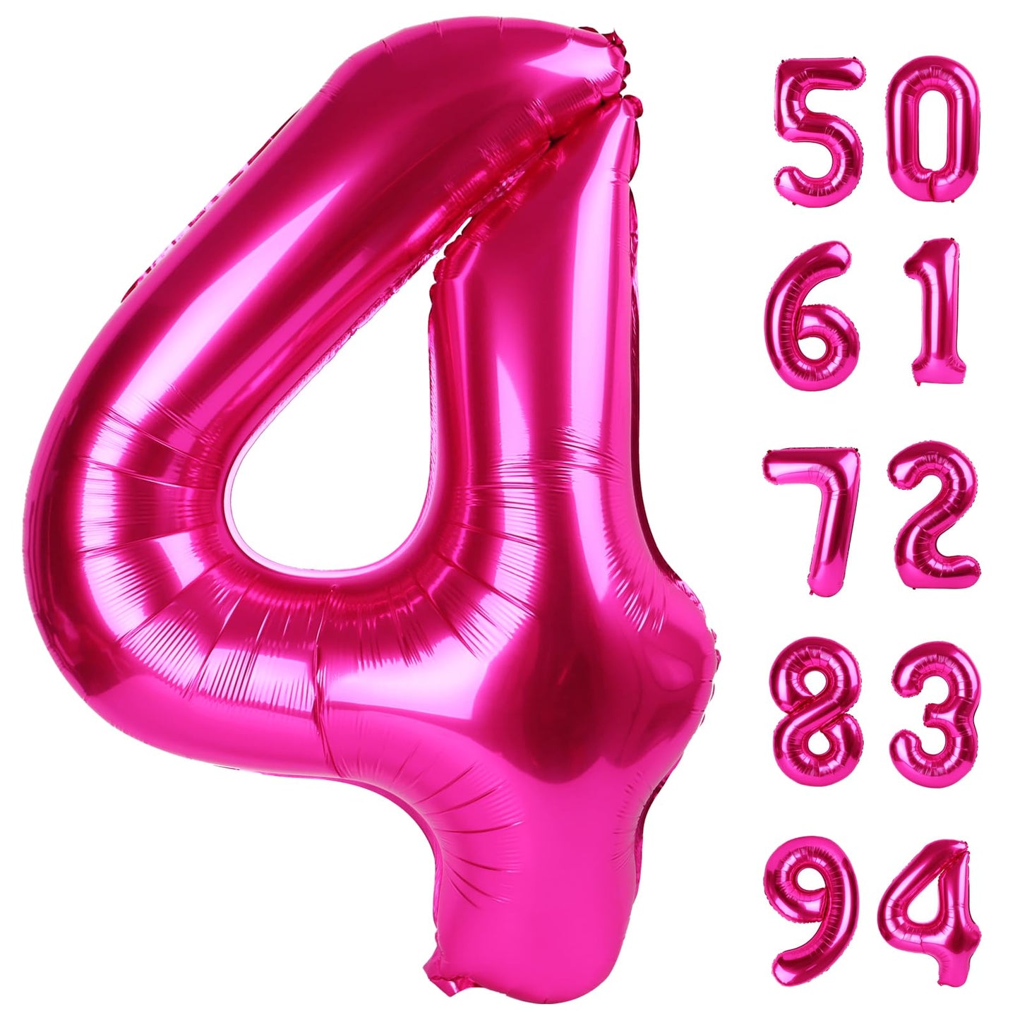 Hot Pink 4 Balloon, Number Balloons 40 Inch, 4Th Birthday Decorations For Girls Four Large Numbers For Party Decor, Number 4 Bal