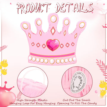Princess Crown Piñata Bundle Girl Princess Party Piñata Set Include Pink Princess Crown Piñata Stick Blindfold Mask For Princess Theme Baby Shower Birthday Party Supplies Decor, 16.1 X 12.6 X 3 Inch