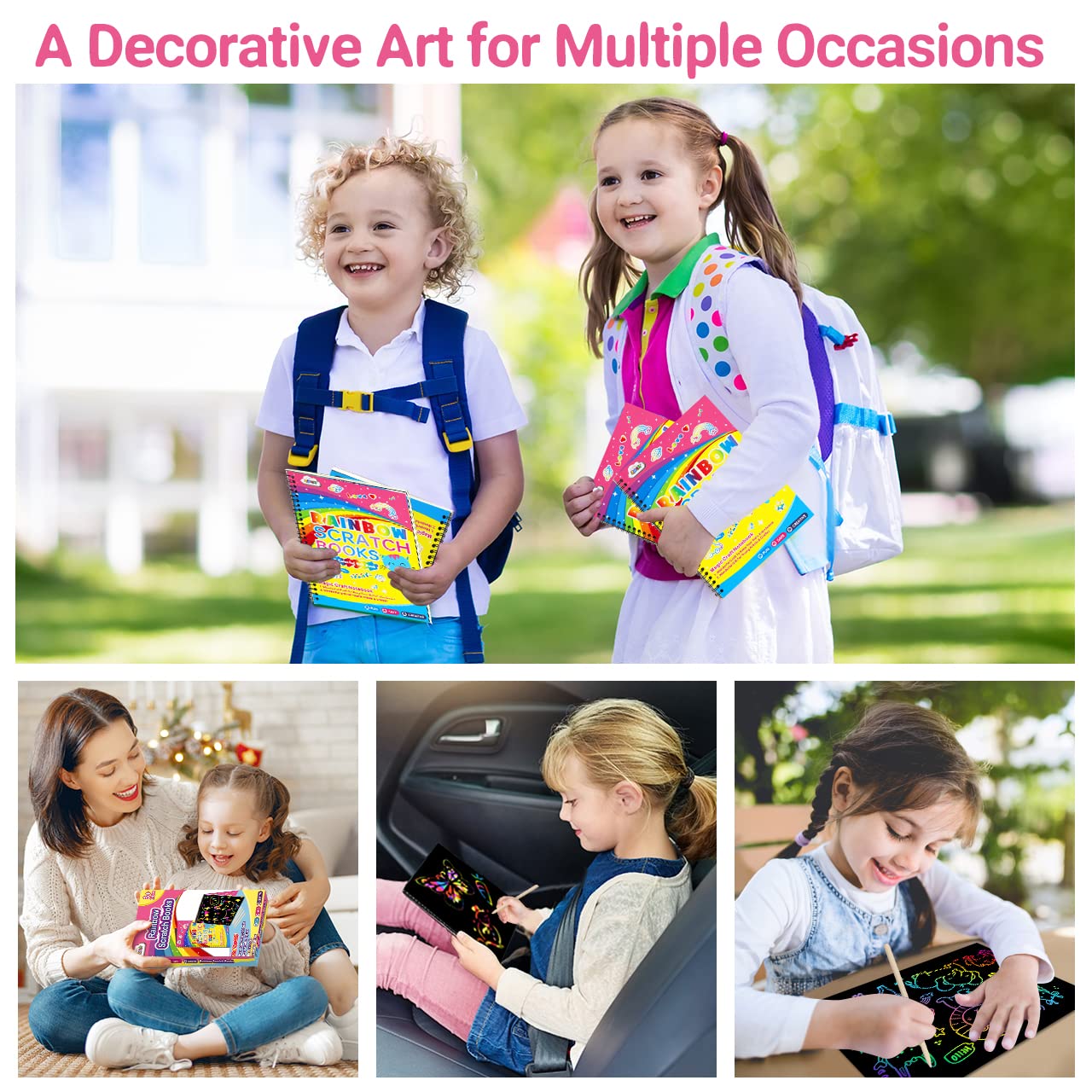 ZMLM Rainbow Scratch Notebooks for Kids: 2 Packs Art-Craft Scratch Off Notebooks Kits Magic DIY Paper Supplies Toy for 3 4 5 6 7