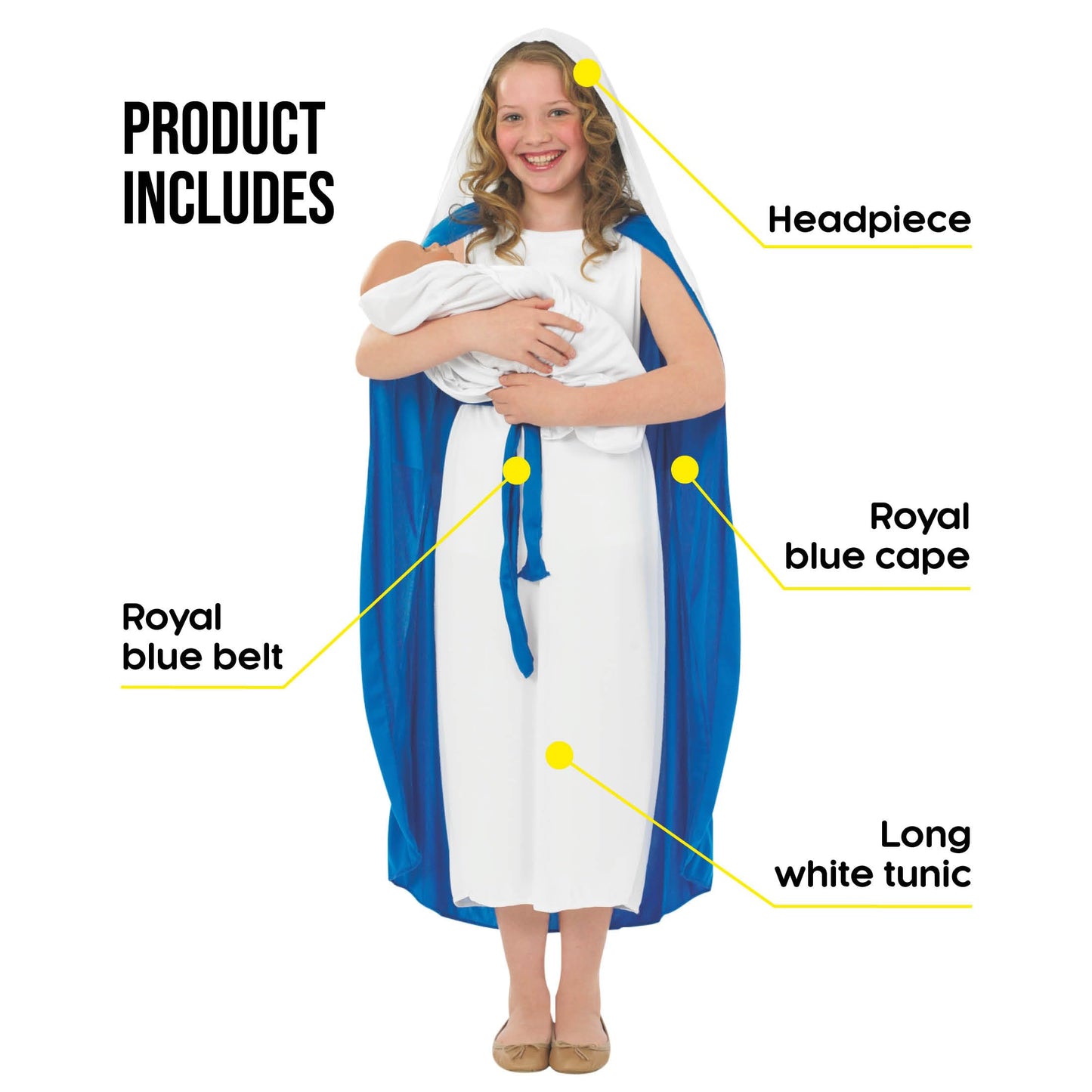 Fun Shack Virgin Mary Costume Kids, Virgin Mary Costume Girls, Mary Kids Costume, Saint Mary Costume Kids, X-Large