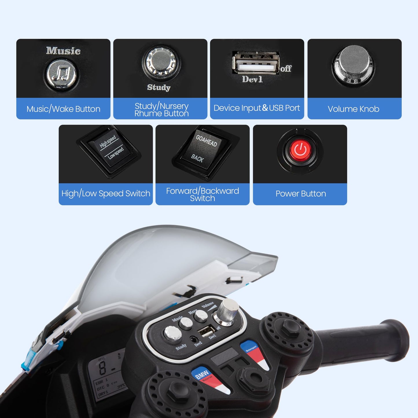 Licensed BMW Kids Motorcycle - 12V Motorcycle Ride On Toy for Kids Ages 3-5 Years  3-Wheel Electric Motorcycle with Reverse  Headlight  Horn  Music(2025NEWRED)