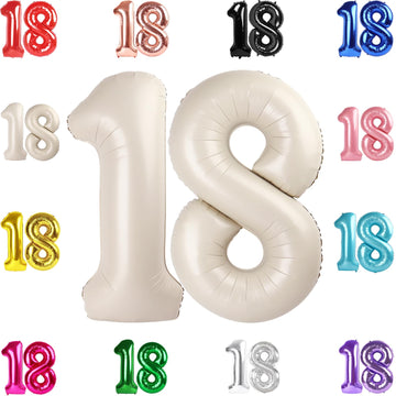 18 Balloon Number, Cream White Number 18Th Birthday Balloons 40 Inch, 18 Years Old Cream White Birthday Decorations For Boys Gir