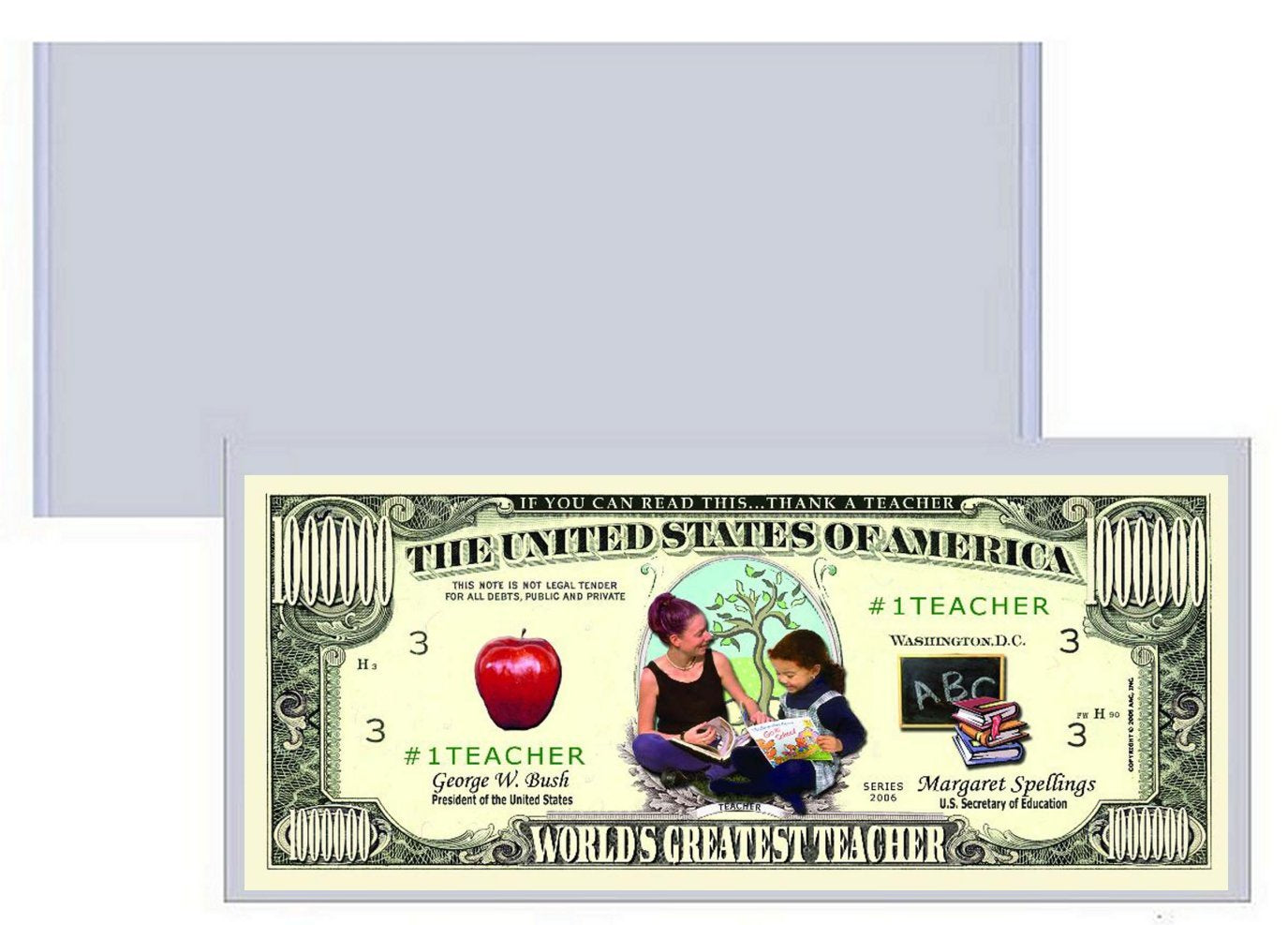 AAC / PCSCP Set of 10 World's Greatest Teacher Million Dollar Bills with Bonus Bill