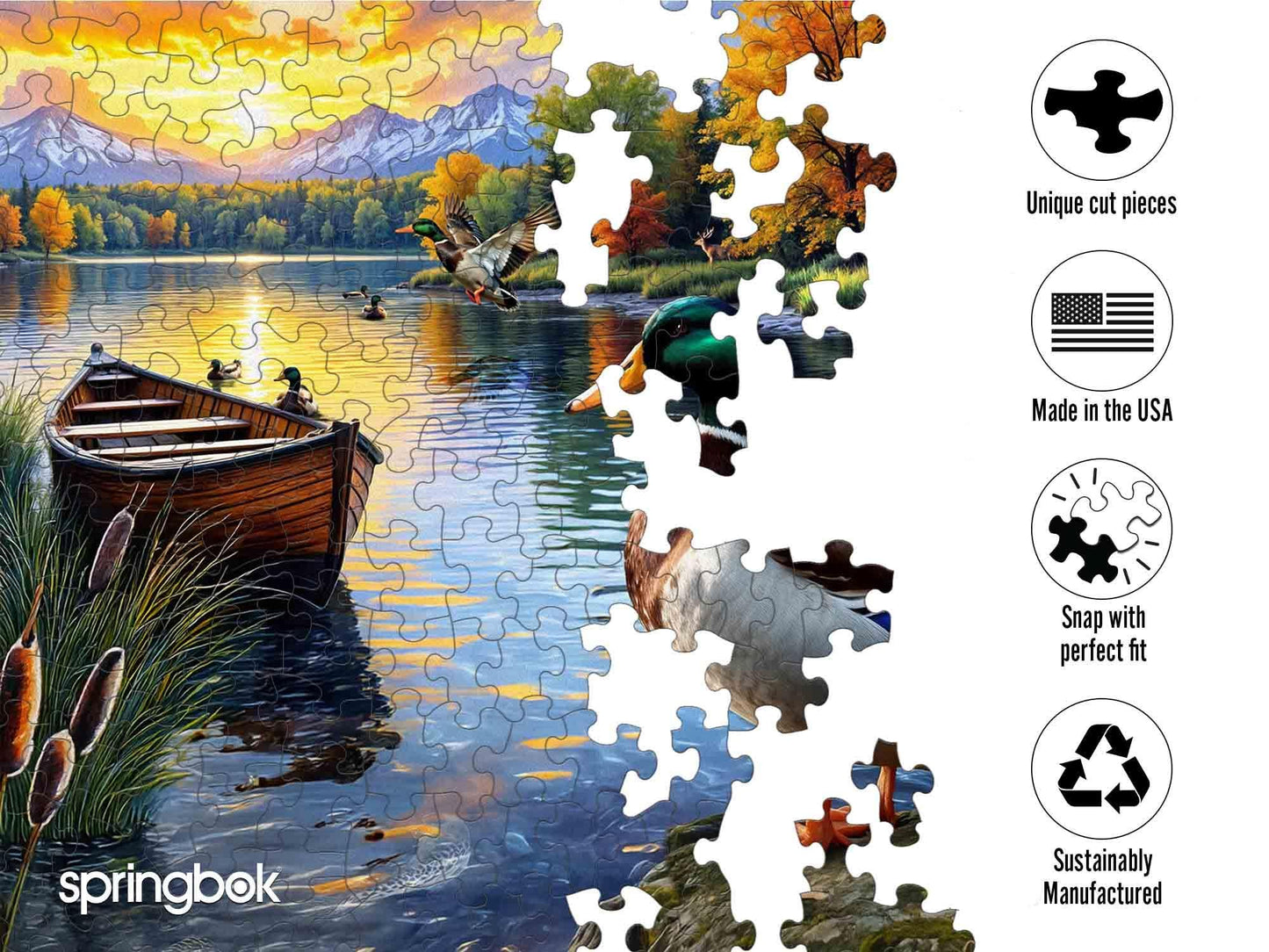Springbok 1000 Piece Jigsaw Puzzle - Mallard Morning Glow - Unique Cut Cardboard - 24x30 inches - Model 33-11314
