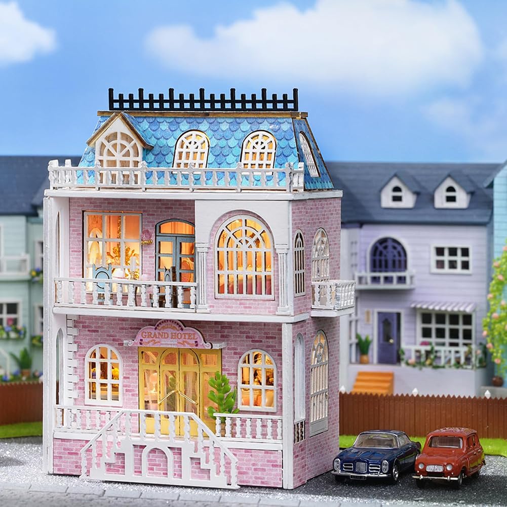Montidey DIY Miniature Wooden Dollhouse Furniture Kit, 1:24 Scale, LED, Romantic Castle
