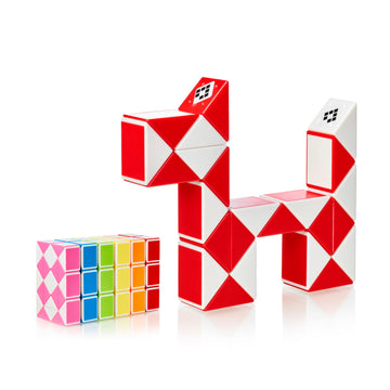 Cubidi® Magic Snake Cube | Fidget Snake Toy For Kids | Travel Toys For Kids Ages 4-8 | Great Gift For Boys And Girls Birthday, Christmas, Stocking Stuffers - 24 Blocks | 0.9 Inch X 0.7 Inch | Red