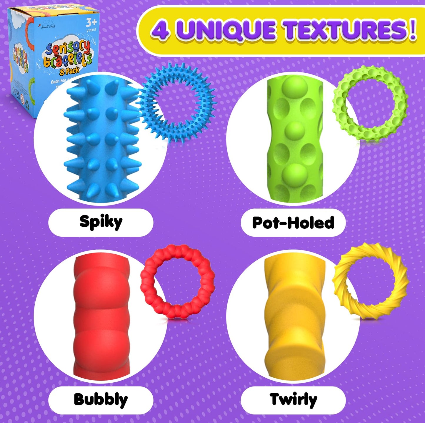 Sensory Fidget Toys For Kids Adults - 8 Pack Stretchy Fidget Bracelet | Texture & Calming Autism Sensory Toys For Special Needs Autistic Children | Calm Down Toy For Toddler Girls Boys