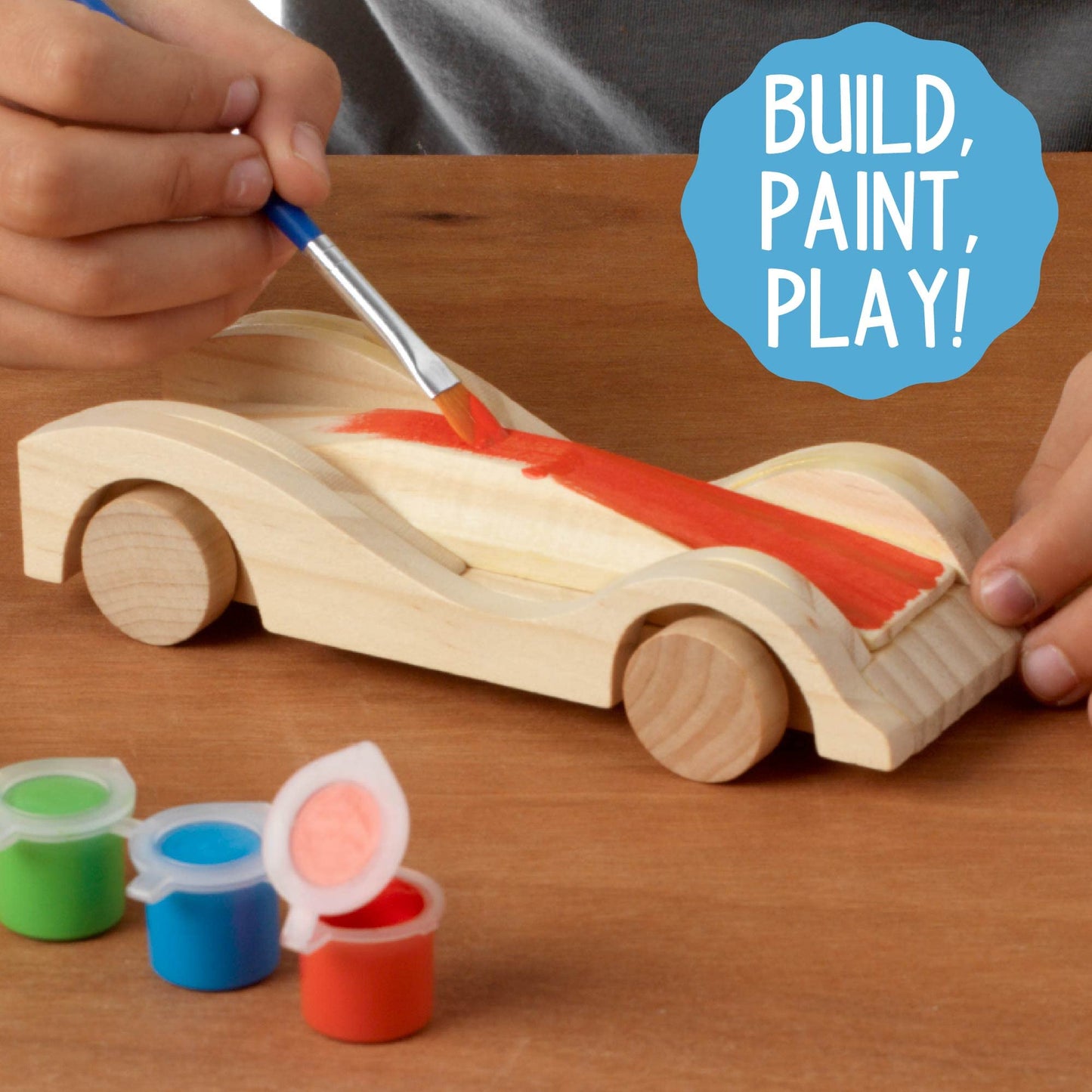 Made By Me Build & Paint Your Own Wooden Cars by Horizon Group USA, DIY Wood Craft Kit, Easy to Assemble & Paint 3 Race Cars, Mu