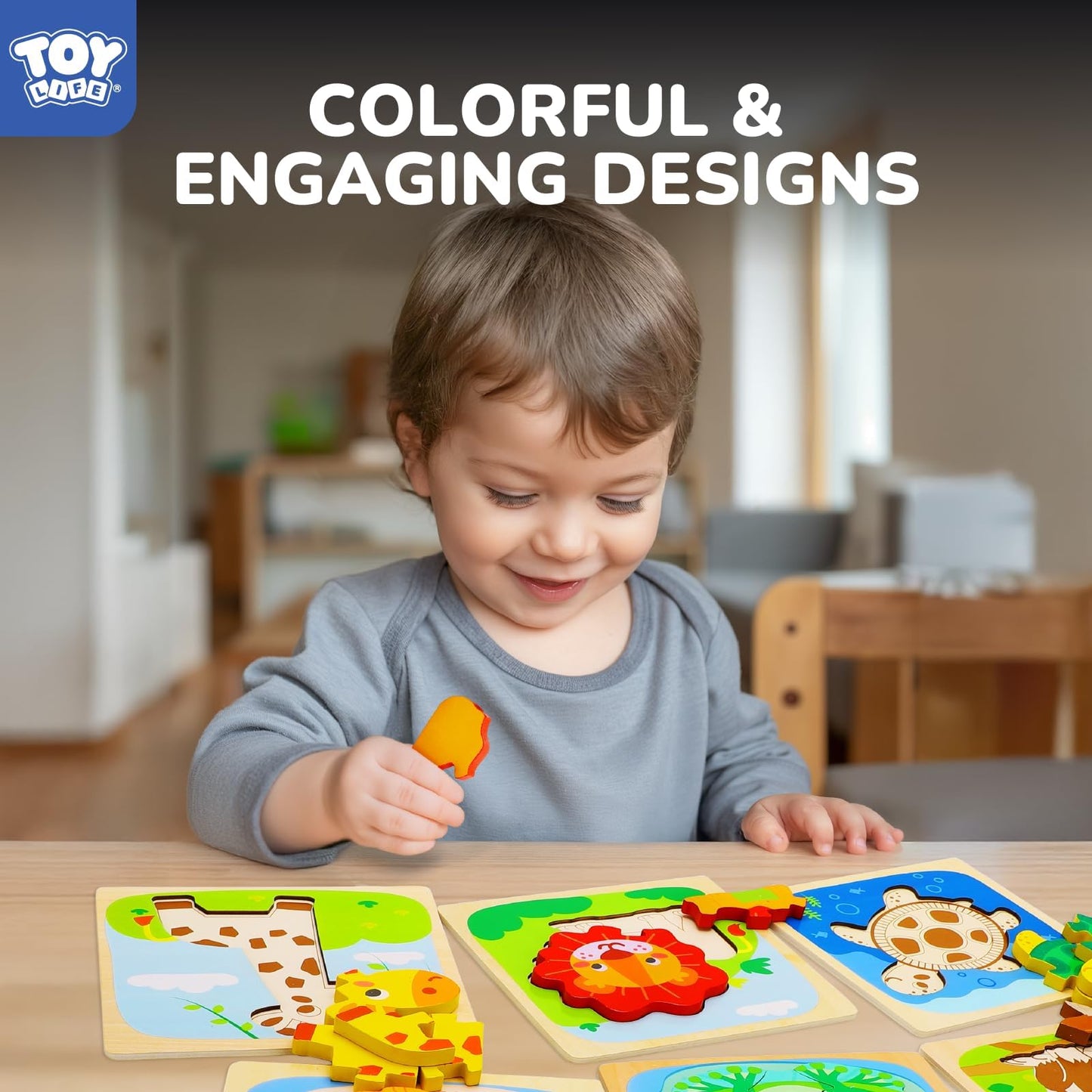 Toy Life Wooden Toddler Puzzles For 1-3, Montessori Toys For 1 2 3 Year Old, Animals Puzzles For Toddlers 2-4, Kids Wood Puzzle