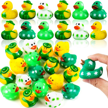 18Pcs St. Patricks Day Rubber Ducks - 6 Styles Green Mini Rubber Ducks Shamrock Irish Day Fun Bath Toys For Kids St Patricks Day