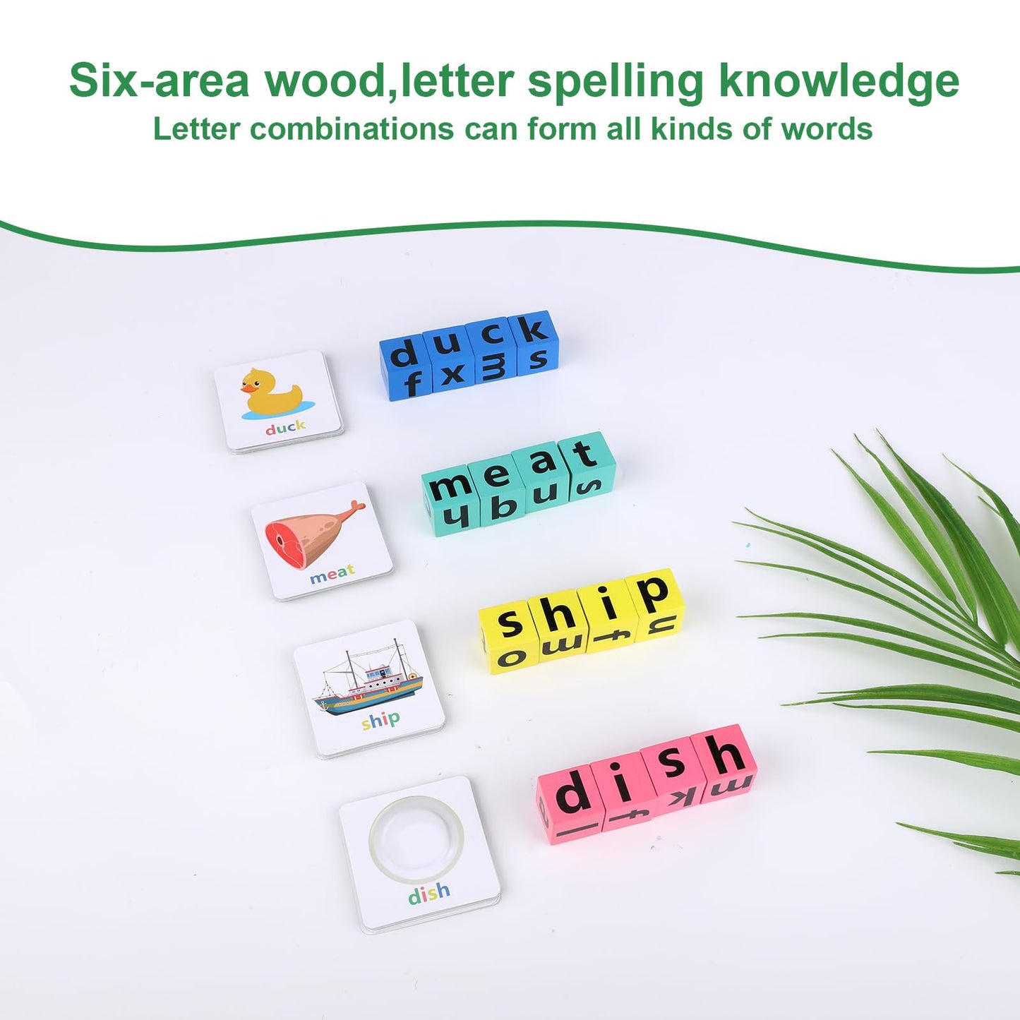 Wooden Blocks Spelling Game, Matching Letter Game Alphabet Learning Crossword Puzzle With Reading Wooden Blocks Sight Flash Card