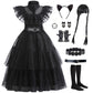 Cvnhmg Wednesday Costume Dress Kids Girls Black Cosplay Halloween Party Dress Up Gothic Costume With Accessories