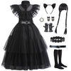 Cvnhmg Wednesday Costume Dress Kids Girls Black Cosplay Halloween Party Dress Up Gothic Costume With Accessories