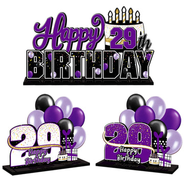 Lingteer Happy 29Th Birthday Purple Acrylic Table Topper Centerpieces Set - Cheers To 29 Years Old Birthday 29Th Bday Party Gift Decorations.