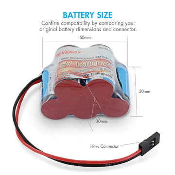 Tenergy 6V 1600mAh Rechargeable Side by Side Hump Battery Pack, NiMH Receiver Battery Pack with Hitec Connector for RC Trucks, R