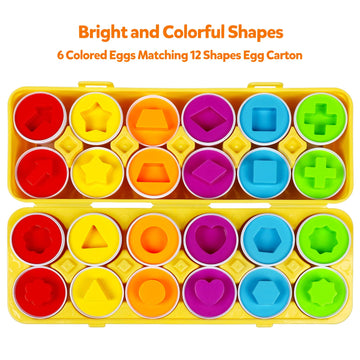Naodongli Easter Matching Eggs For Toddlers, 12 Pcs Set Color & Shape Egg Puzzle Toys, Montessori Geometric Eggs,Educational Preschool Game Fine Motor Skill Gifts For1 2 3 Years Old Kids Boys Girls