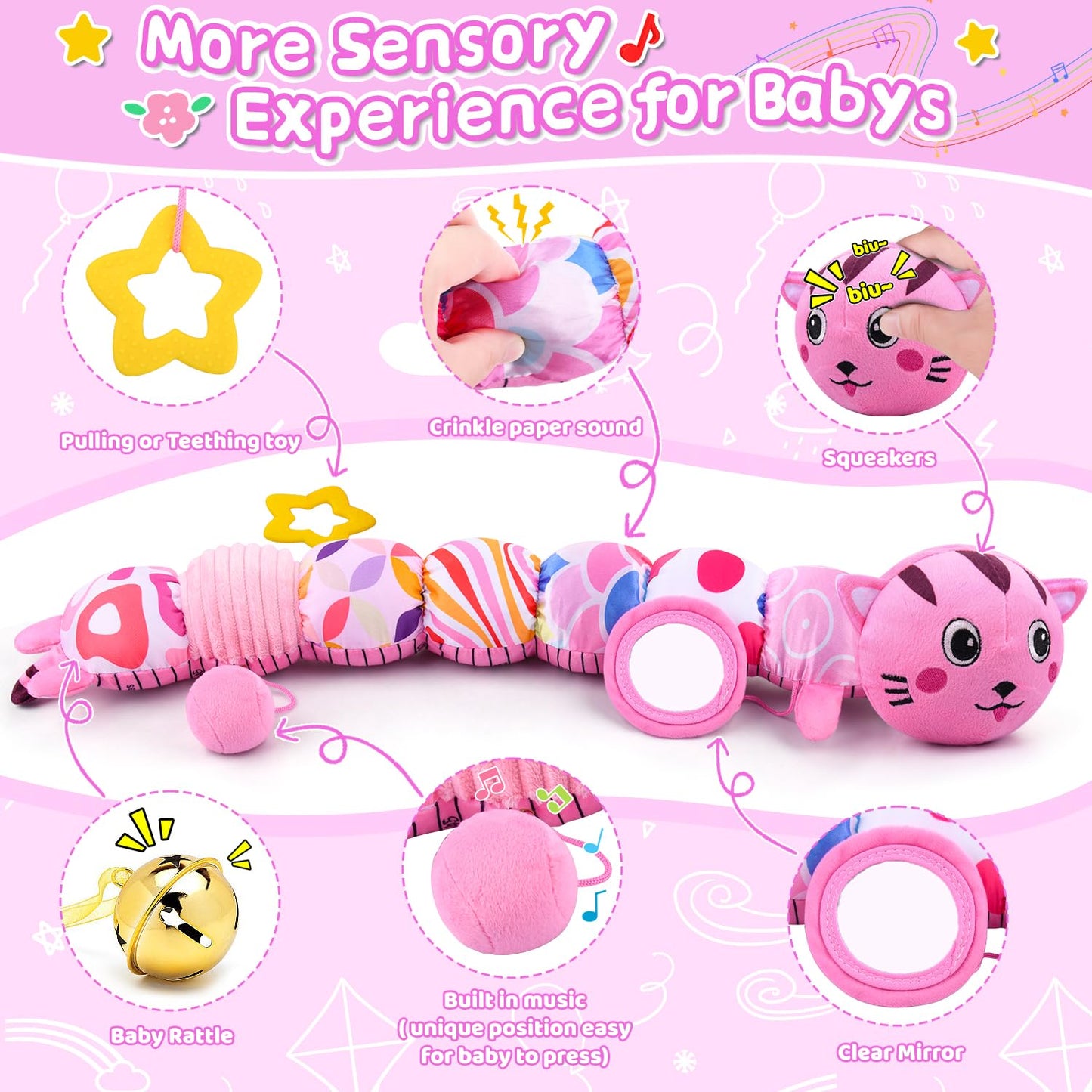 Vpkefla Infant Baby Toys 0 To 12 Months, Stuffed Animal Tummy Time Toys Sensory Toys With Crinkle Rattles Textures And Mirror Gi