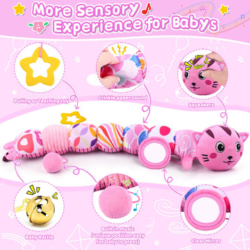 Vpkefla Infant Baby Toys 0 To 12 Months, Stuffed Animal Tummy Time Toys Sensory Toys With Crinkle Rattles Textures And Mirror Gi