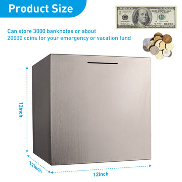 Adult Piggy Banks, The Largest Stainless Steel Piggy Bank, Can Only Save The Piggy Bank That Cannot Be Taken Out(12 Inch)