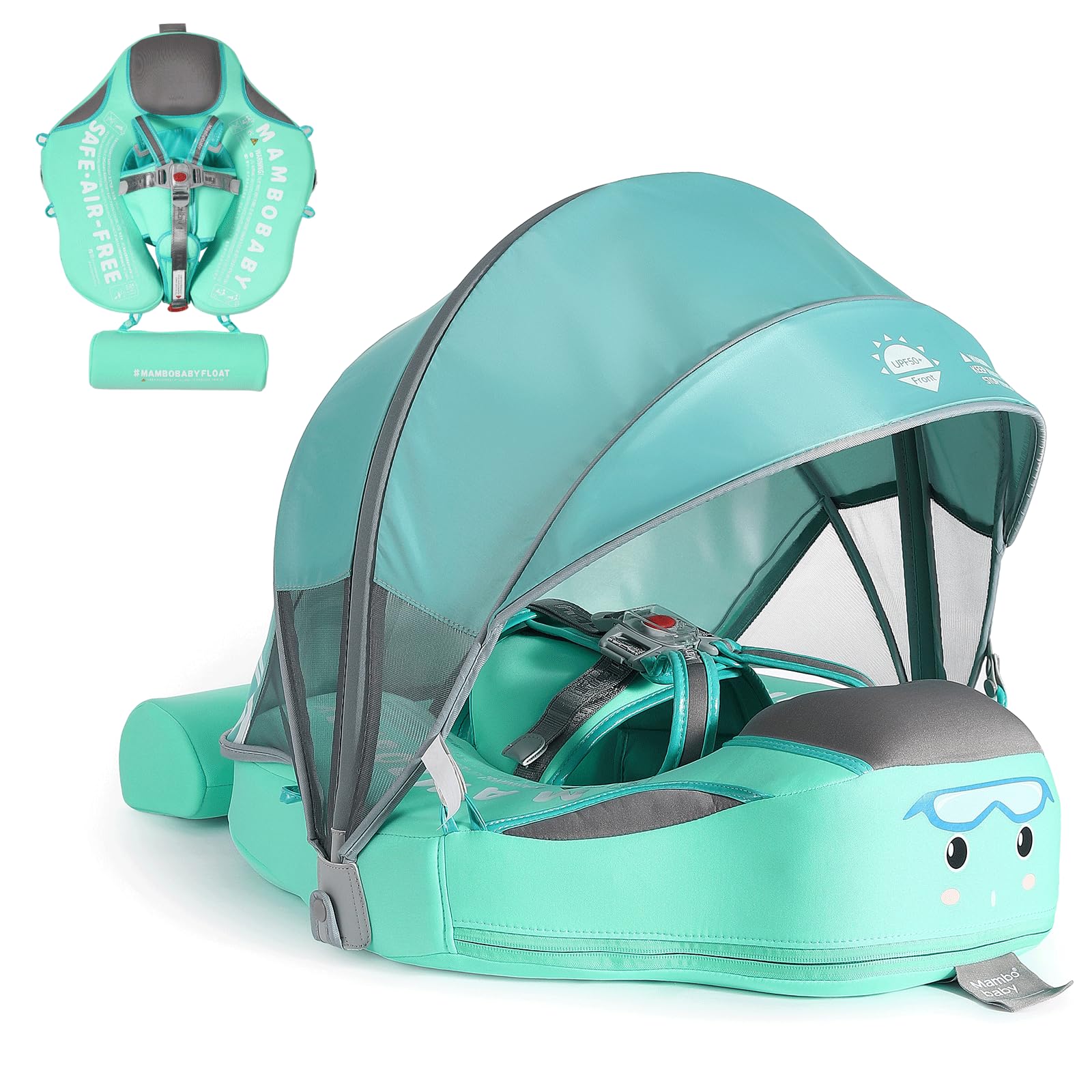 2025 New Mambobaby Float Non-Inflatable Baby Pool Float with Canopy Solid Infant Pool Float with Canopy UPF 50+ Swim Ring Swimmi