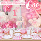 Lopeastar 175Pcs Coquette Birthday Decorations Plates Set, Pink Bow Birthday Decorations Girls Birthday Plates Napkins Cups and