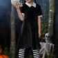 Girls Halloween Velvet Short Sleeve Peter Pan Collar A-Line Black Party Dresses 11-12 Years