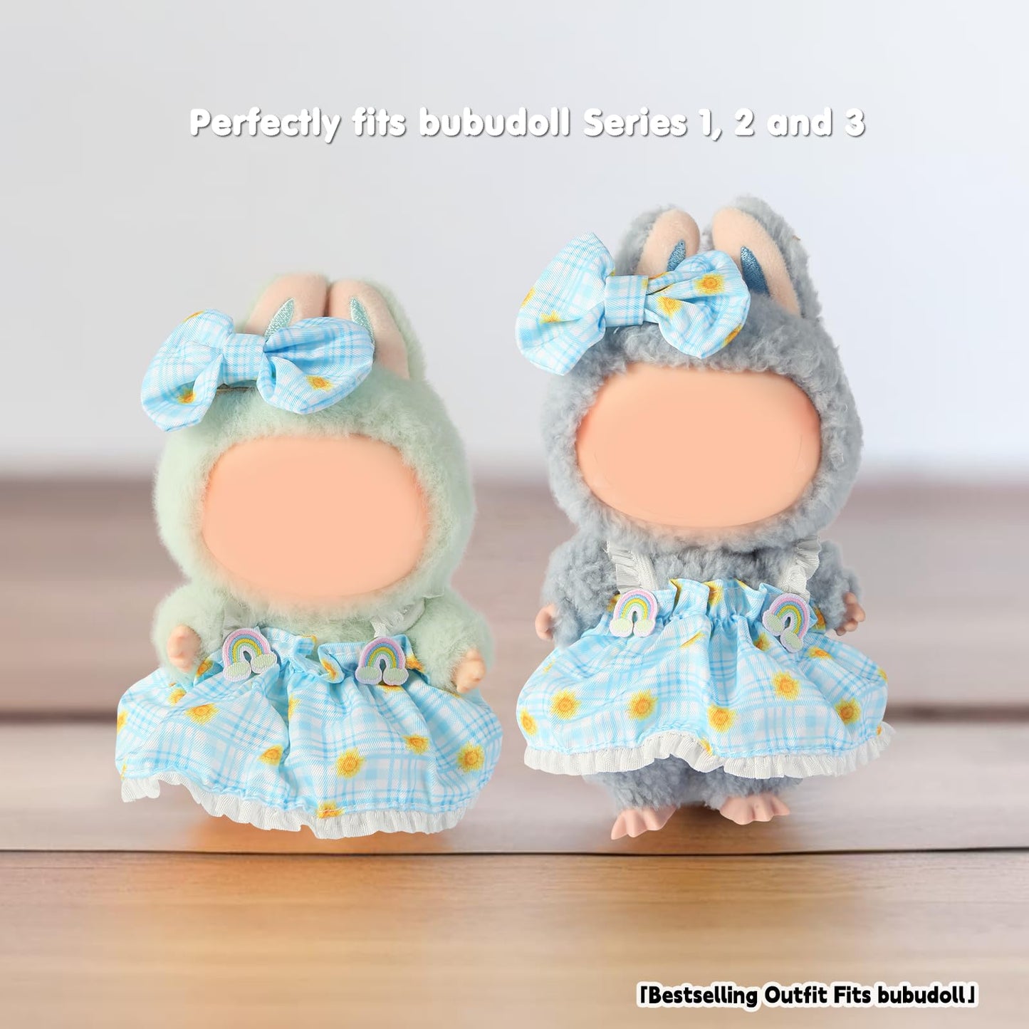 Ciunura 2025 Clothes for bubudoll(No Dolls Included)  Designed for bubuclothes  Can Be Used to Change Outfit for Your 15&17cm Dolls(Blue and White Plaid Dress 2pc Set)