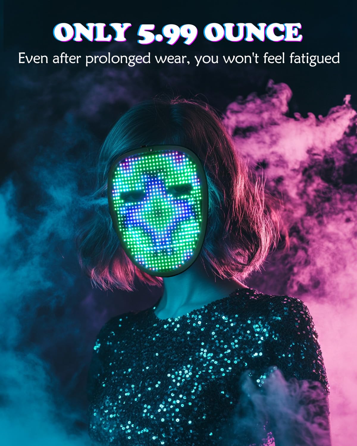 Envyvip Rechargeable LED Mask for Teen Boys & Girls, Gesture Control Halloween Costume Mask Kids Birthday Gifts, 30 Static + 40