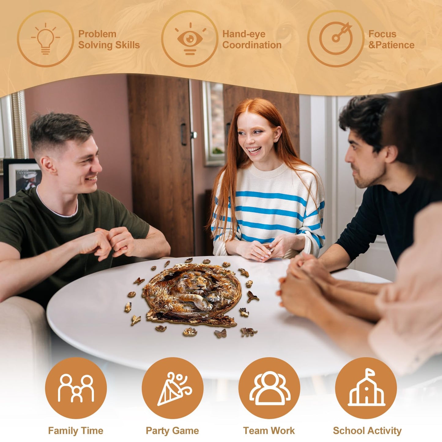 KAAYEE Wooden Puzzles for mature-themeds  3D Vision Effect Lion King Wooden Jigsaw Puzzles 200 PCS Unique Shape Wood Puzzle mature-themed  Birthday Father Mother Gifts for Puzzle Lover Family Game (M-11.4 * 11.4in)