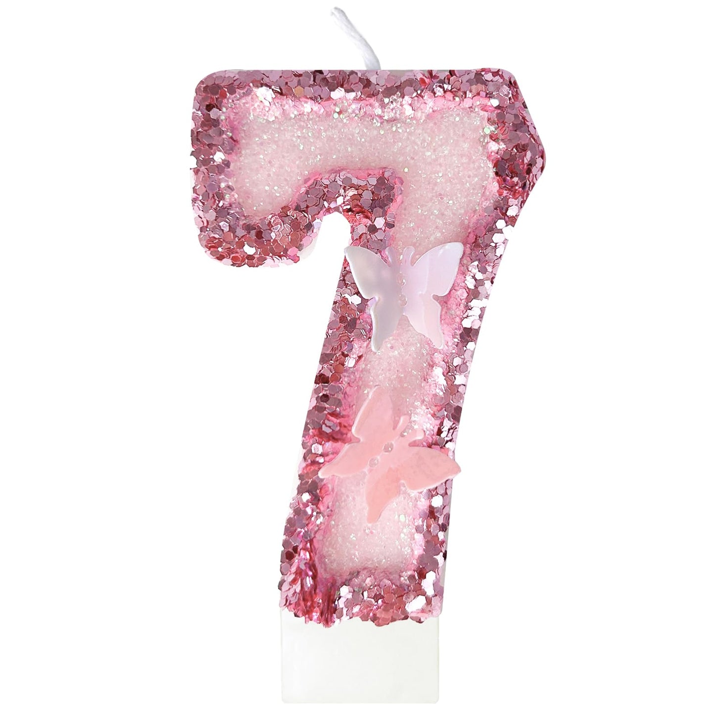JonesLi 7th Birthday Candles?Glitter Butterfly Cake Toppers Pink Sequins Wedding Numeral Cupcake Decorations?Suitable for Girl a